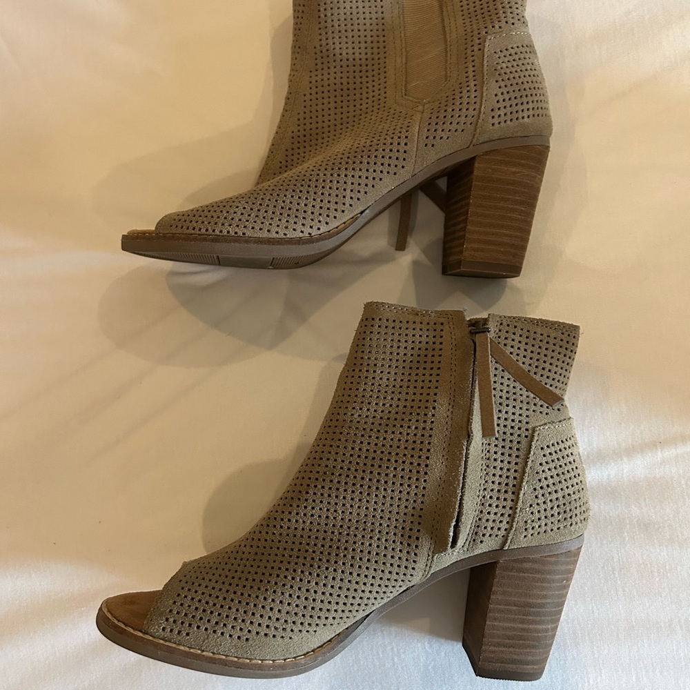 Toms perforated peep toe suede bootie
